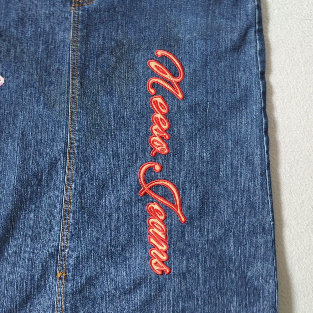 Neeso Jeans New York Denim Maxi Skirt Blue Embroidered Graphic Americana Size 15 - Picture 2 of 8
